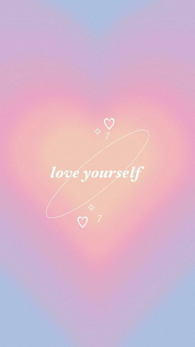 a heart with the words love yourself written in white on a pink and blue background