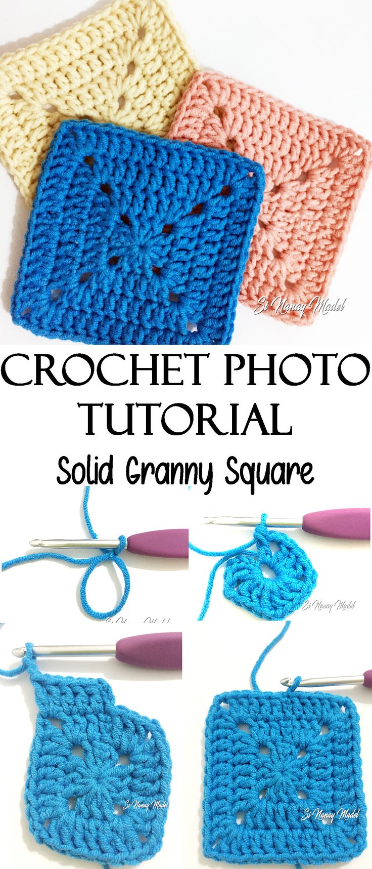 the crochet photo is shown in three different colors