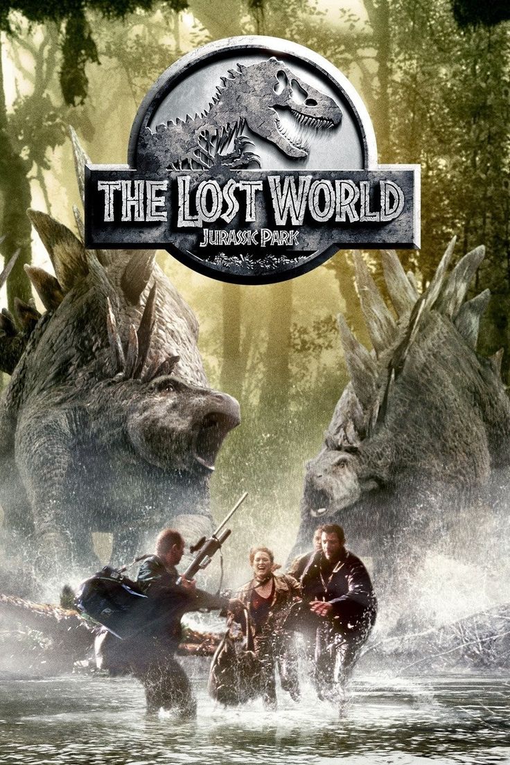the lost world movie poster with dinosaurs in water