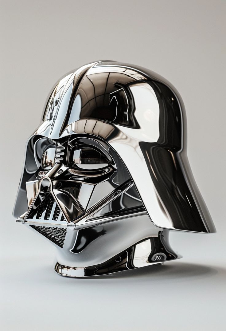 a star wars helmet is shown on a white surface with black and silver accents, as well as the face of darth vader