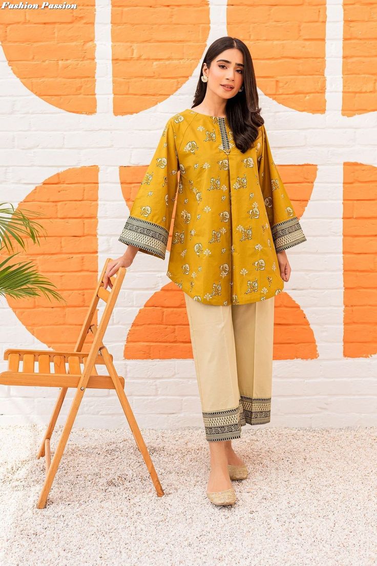 Top Trending Lawn dresses 2023 For More Designs Click on our YouTube link...? Kimonos, Lawn Kurti Designs, Short Kurti Designs, Women Shirt Designs, Dress Design Pakistani, Lawn Dress Design, Trendy Shirt Designs, New Designer Dresses