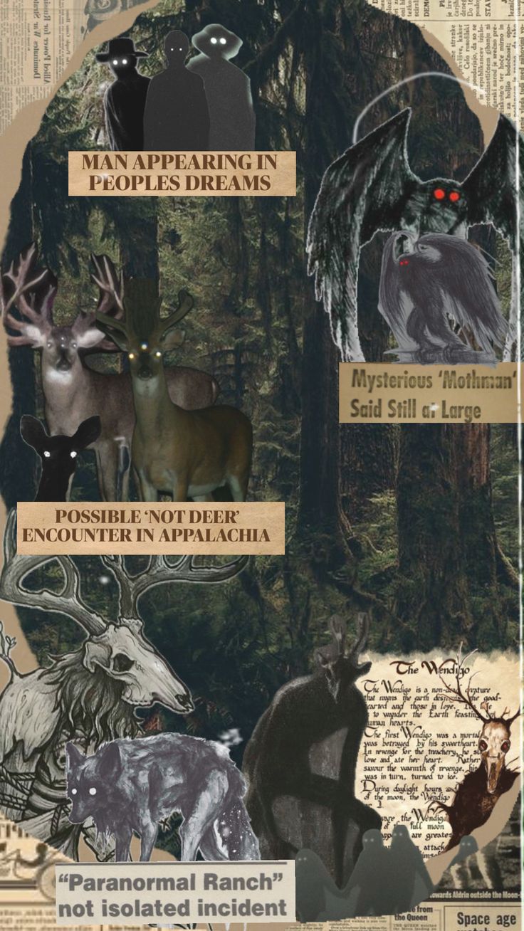 a collage of deer and other animals in the woods with words written on them