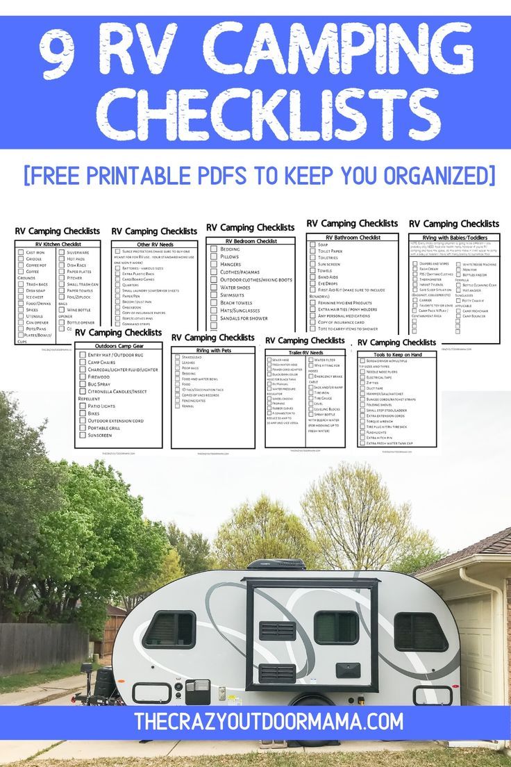 the 9 rv camping checklist with text overlay that reads, free printables to keep you organized