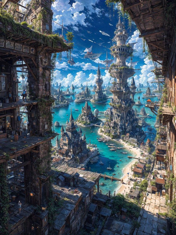 an artist's rendering of a futuristic city with lots of water and buildings in the background