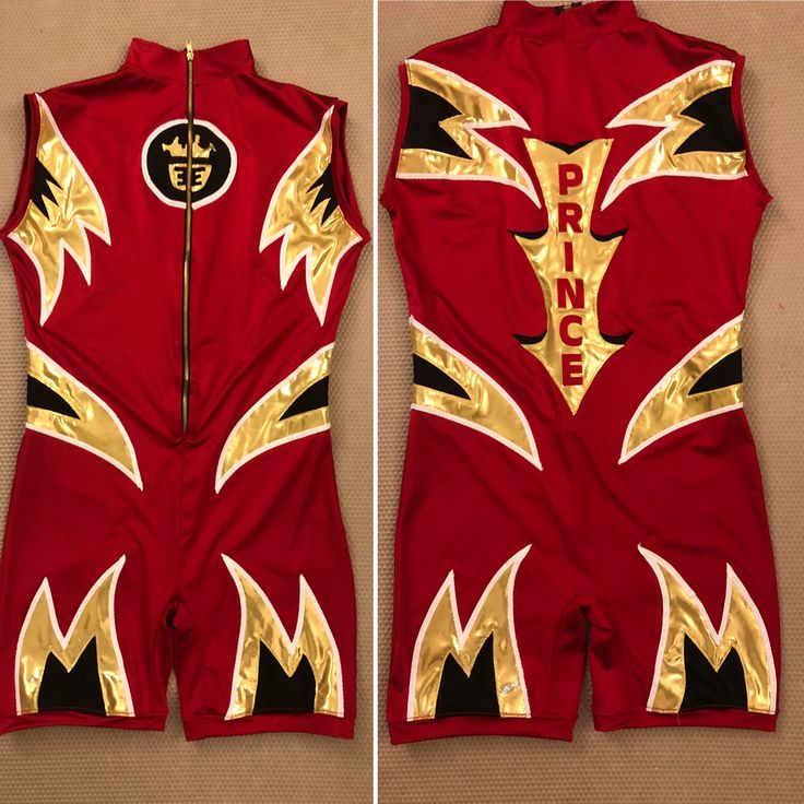 the red and gold wrestling suit is on display