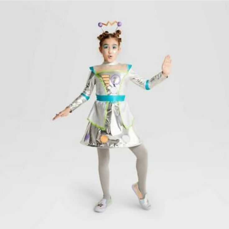 Kids Robot Metallic Long Sleeve Dress With Hoop Bottom And Bouncy Headpiece. Wear This Alone Or Join The Family As Robot Family. Velcro Closure Back. Clear Mesh Shoulders With Capped Shoulders. New With Original Packaging. Robot Dress, Robot Halloween Costume, Snow Queen Dress, Colorful Highlights, Robot Costume, Happy Halloween Pictures, Robot Costumes, Rapunzel Dress, Halloween Coustumes