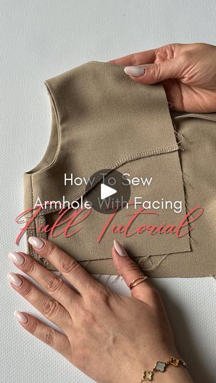 a woman's hand is holding onto an unfinished piece of fabric with the words how to sew armhole in the facing