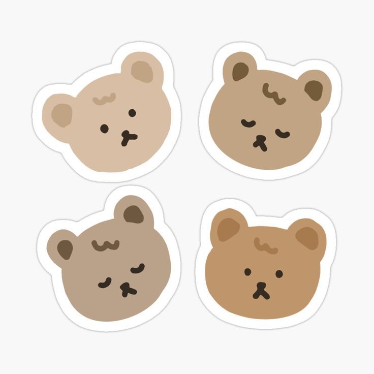 four bears stickers with different shapes and sizes on them, including one bear's head