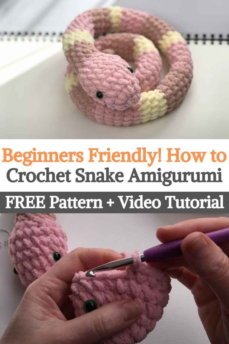 crochet snake amigurm with text overlay reading beginners friendly how to crochet snake amigurmi free pattern + video