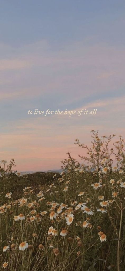 a field full of white flowers under a blue sky with the words to live for those of it all