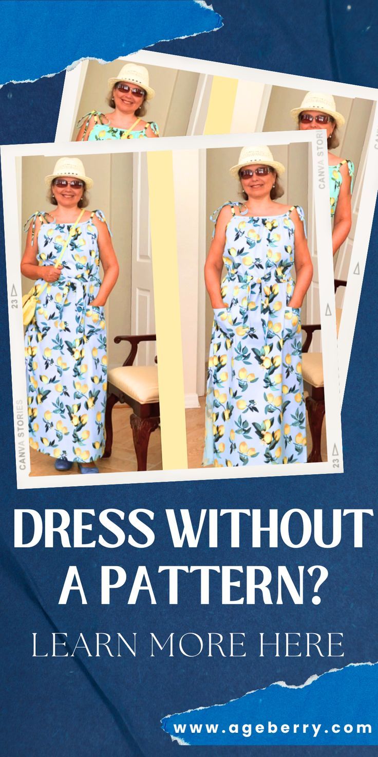 a woman in a dress and hat with the caption dress without a pattern? learn more here