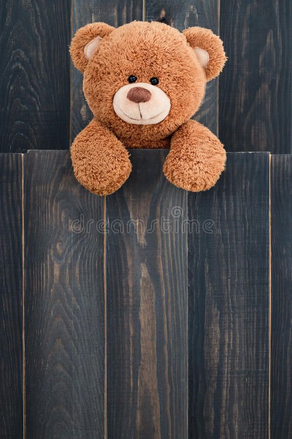 a brown teddy bear peeking out from behind a wooden fence stock photo ©istoer