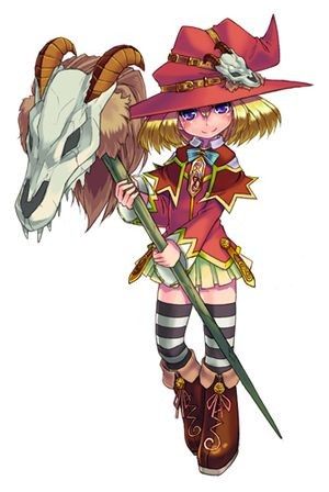 an anime character with a goat on her head and a broom in her hand, holding a stick