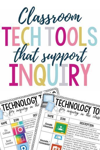 the classroom tech tools that support inquiry is shown with text overlaying it