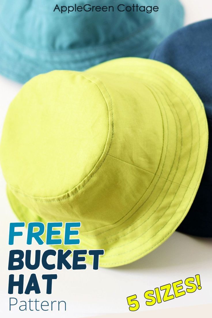 three hats with the text free bucket hat pattern