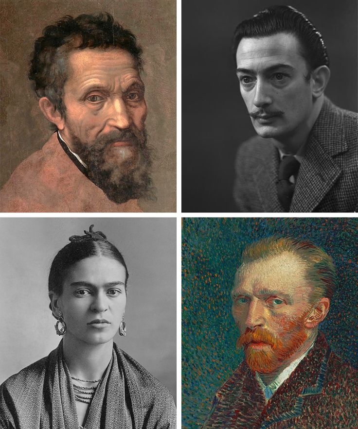 four different portraits of men and women