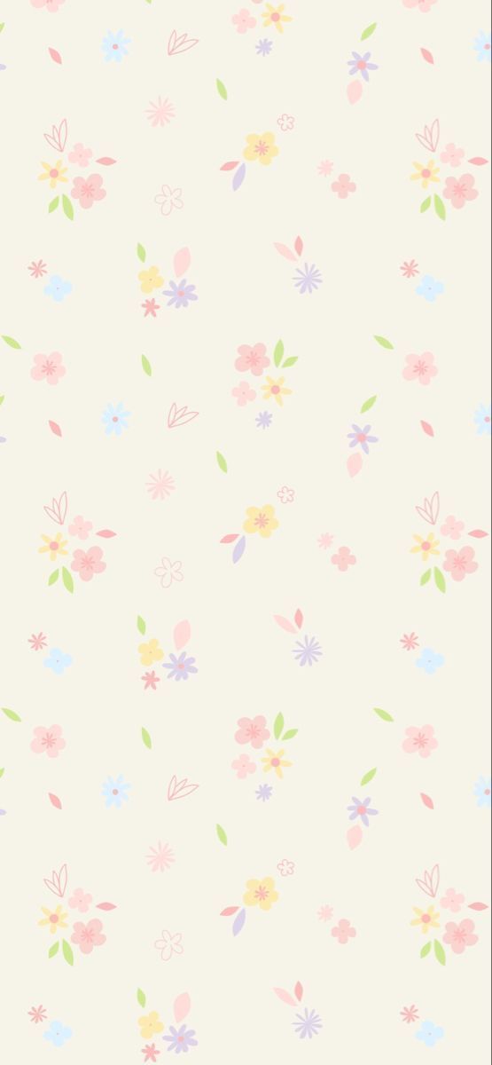 a wallpaper with flowers and leaves in pastel pink, blue, yellow and green