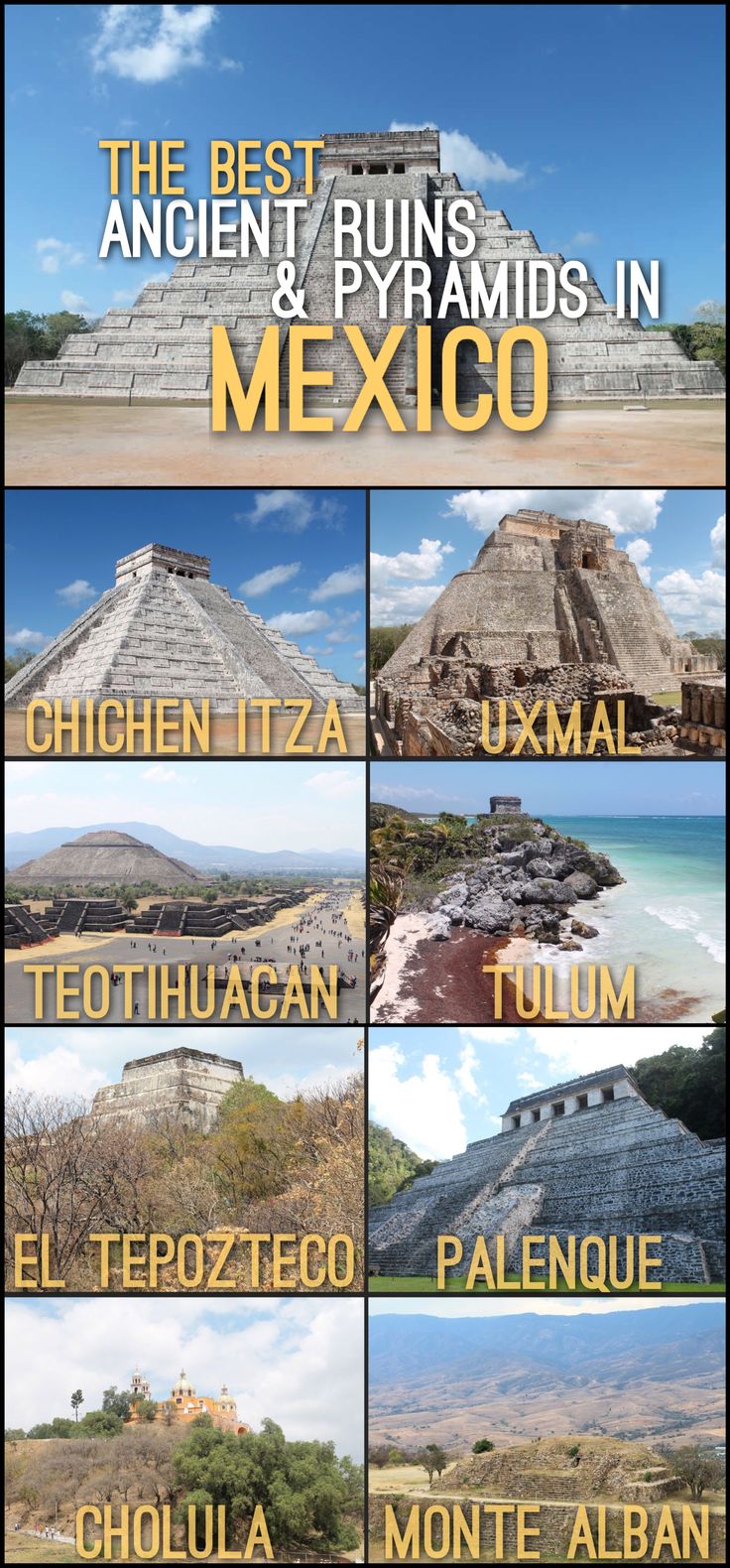 the best ruins and pyramids in mexico infographical poster - travel destinations / sights