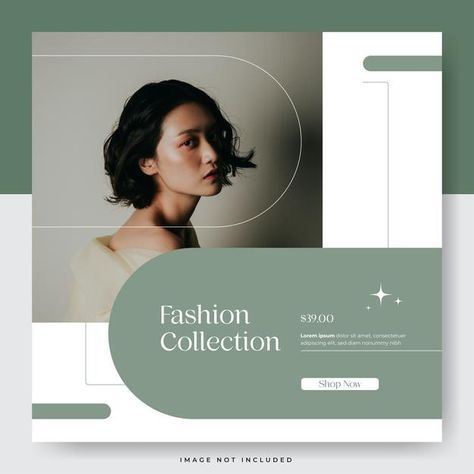 a green and white fashion flyer with a woman's face in the center,