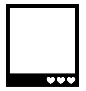 a black and white photo frame with hearts in the middle, on a white background