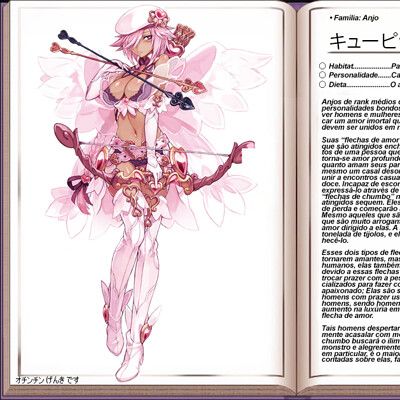 an open book with a drawing of a woman in pink holding a bow and arrow