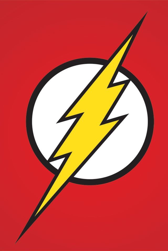 the flash logo on a red background with white circle and yellow lightning bolt in center