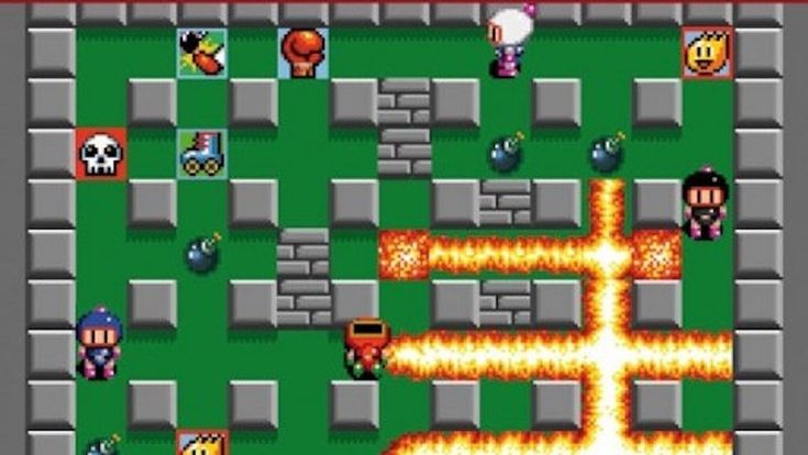 an old - school video game is shown with fire coming out of the ground and buildings