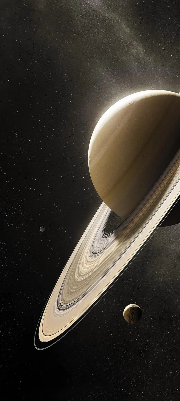 an artist's rendering of saturn and its satellites in the solar system, with two planets