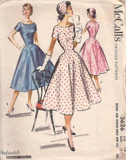 Boat neck and gored construction princess dress Haute Couture, Couture, Retro Dress Pattern, Mode Disco, 1950s Dress Patterns, Mccalls Patterns Dress, Mccalls Patterns Vintage, Fur Coat Vintage, Vintage Dress Patterns