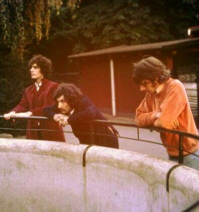 three people standing on the edge of a bridge looking at something in front of them