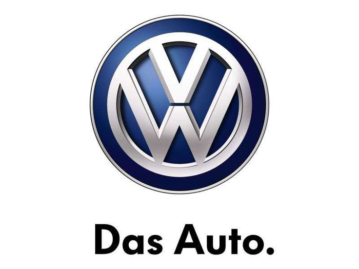 the volkswagen logo is shown in blue and white, with words that read da's auto