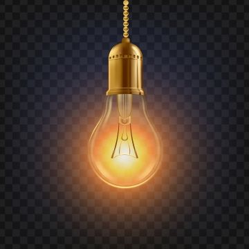 an illuminated light bulb on a transparent background