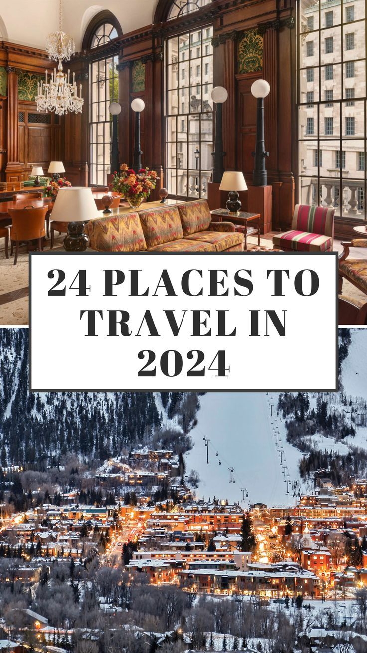 two pictures with the words, 24 places to travel in 2021 and an image of a living room