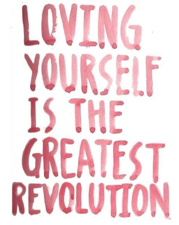 the words loving yourself is the greatest revolution are painted in pink on a white background