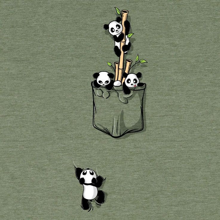 two pandas are sitting in the pocket of a t - shirt with bamboo sticks sticking out of it