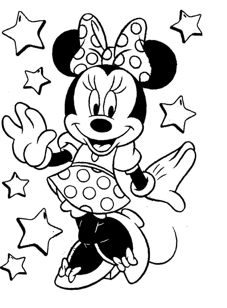 minnie mouse with stars on her head coloring pages for kids to print out and color