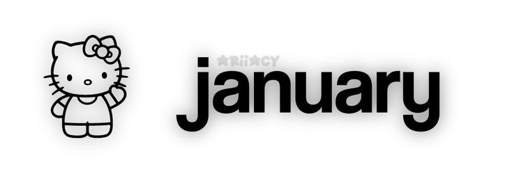 an image of the word january written in black and white with hello kitty on it