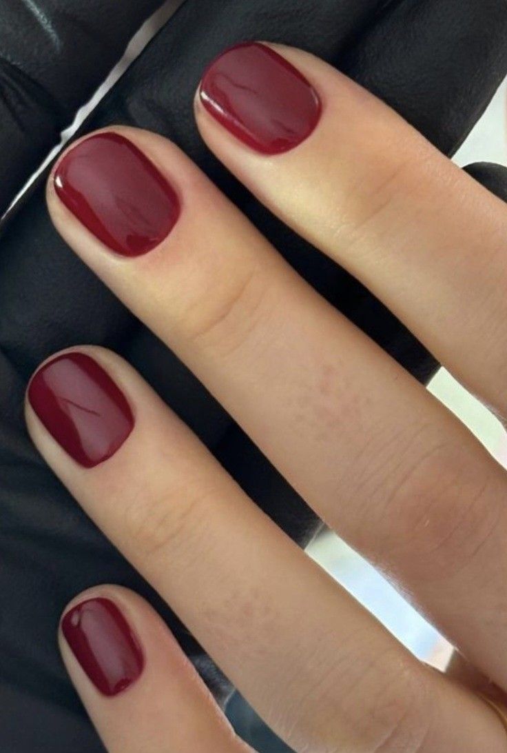 Fall Shellac Nails Colors, Dark Oval Nails, Short Gel Nails Red, Short Dip Nails Fall, Sqovalnails Short, Dark Red Short Nails, Nails Fall 2024, Fall Nail Inspo Short, Solid Nail Color Ideas