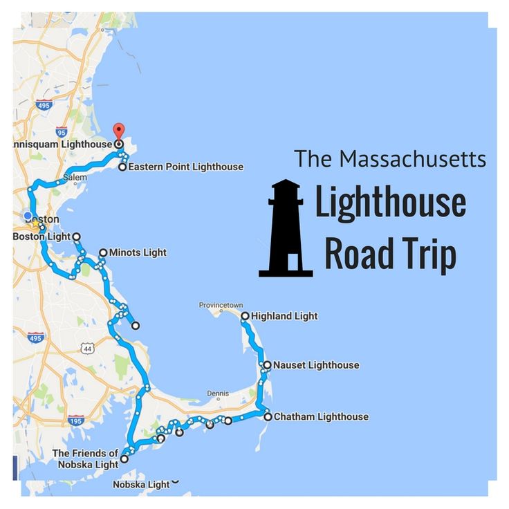 the massachusetts light house road trip map shows where to go and what to see in this area