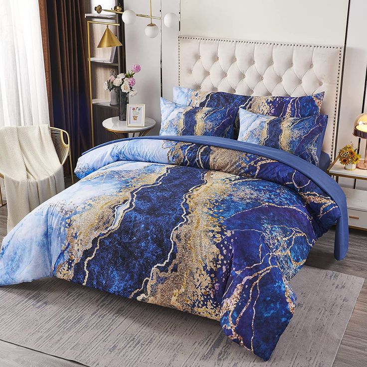 Burning Mountain, Marble Watercolor, Marble Pattern Design, Watercolor Marble, King Size Comforter, Full Size Comforter, Tie Dye Bedding, Queen Size Comforter Sets, Blue Comforter Sets