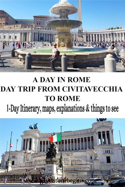 two pictures with the words, a day in rome and a trip from civivecchia to rome