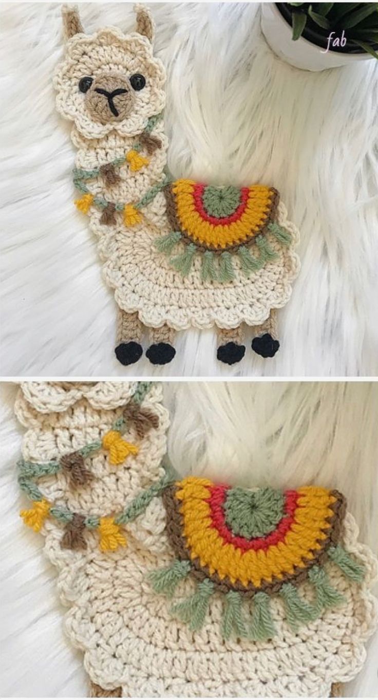 crocheted alpaca rugs with flowers and leaves on them