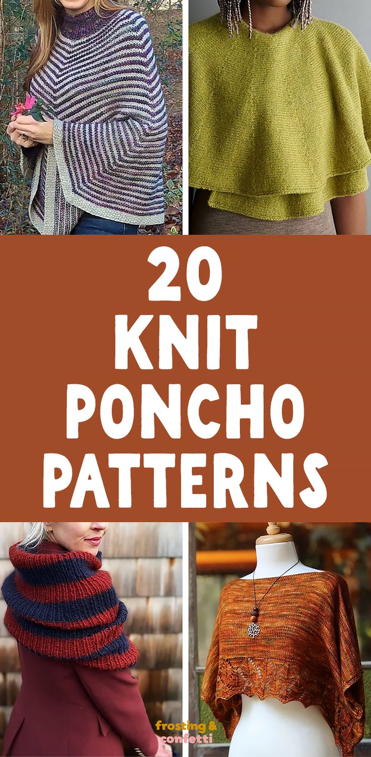 20 knit poncho patterns with text overlay that reads 20 knit poncho patterns