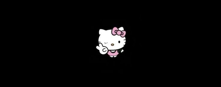 the hello kitty wallpaper is black and has a pink bow on it's head