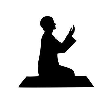 the silhouette of a man sitting on top of a rug with his hands clasped in prayer