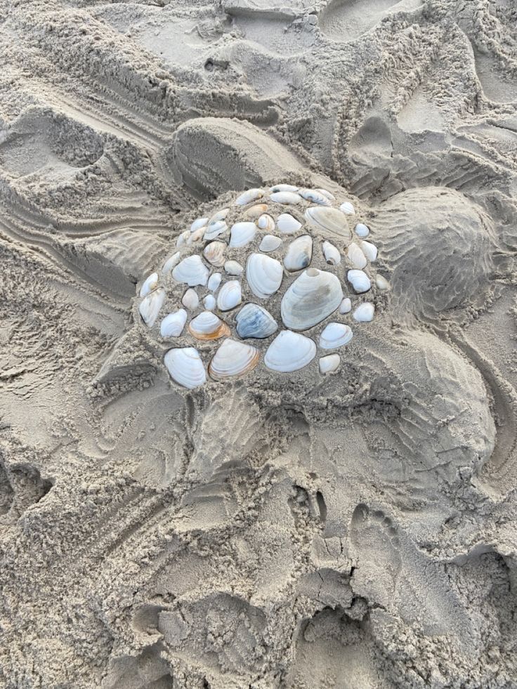 a turtle made out of rocks and stones on top of the sand at the beach