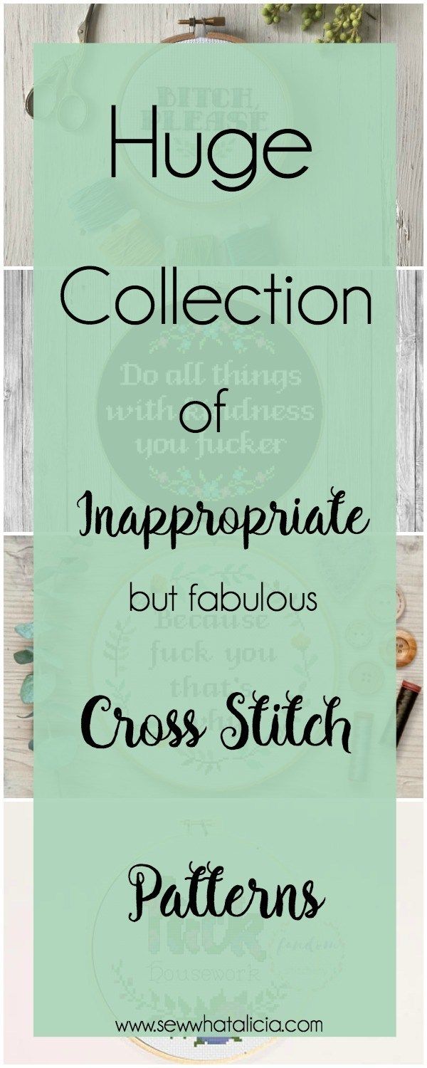 the huge collection of inappropriate but fabulous cross stitch patterns is featured in this postcard