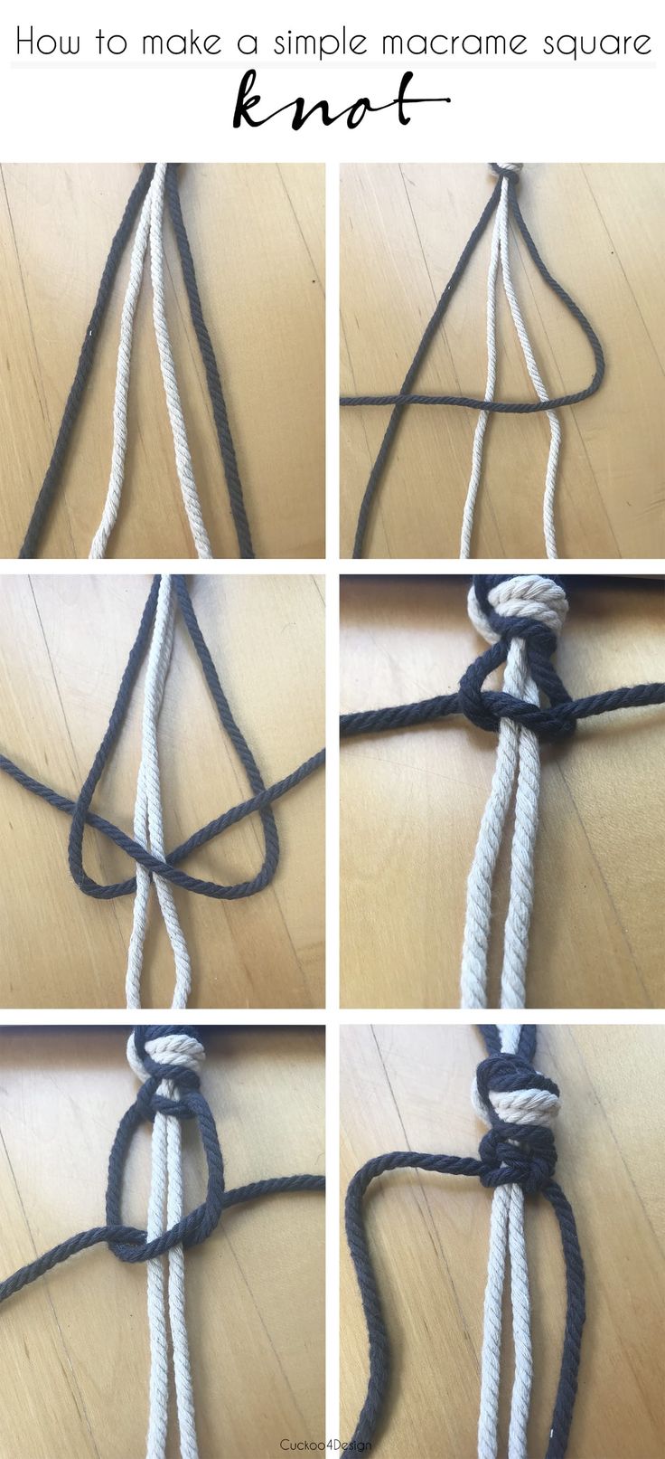 how to make a simple macrame square knot - step by step photo instructions