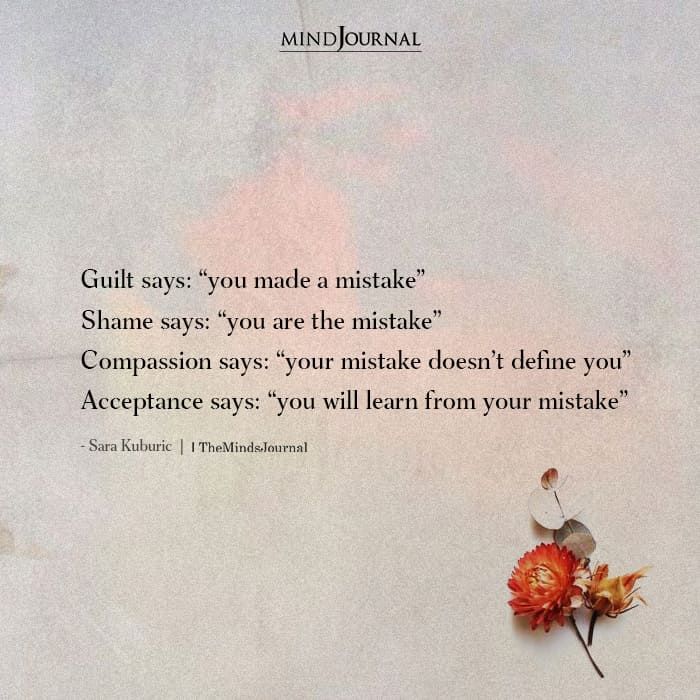 a piece of paper with an image of a flower on it and the words guilt says you made a mistake shame says you are the mistake