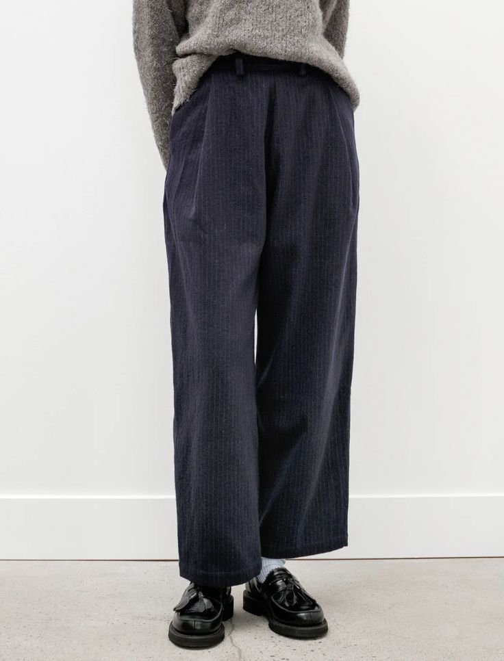 Cawley Georgia Trousers Pinstriped Japanese Wool Navy – Neighbour Narrow Waist, Pants Womens, Wool Trousers, Mode Inspo, 가을 패션, Mode Inspiration, London Uk, Trousers Women, Outfit Inspirationen